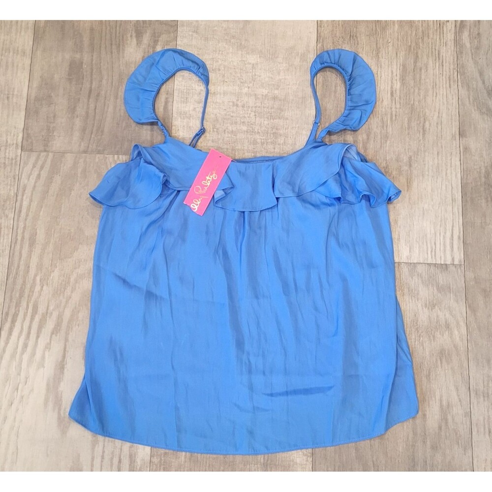 NWT Lilly Pulitzer Cailee Ruffle Tank Top Size XS Blue Thistle Lightweight Flowy